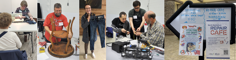 a collage of photos of people repairing things
